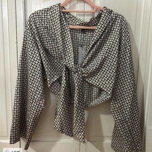 DYNAMITE crop satin shirt with tie, size small